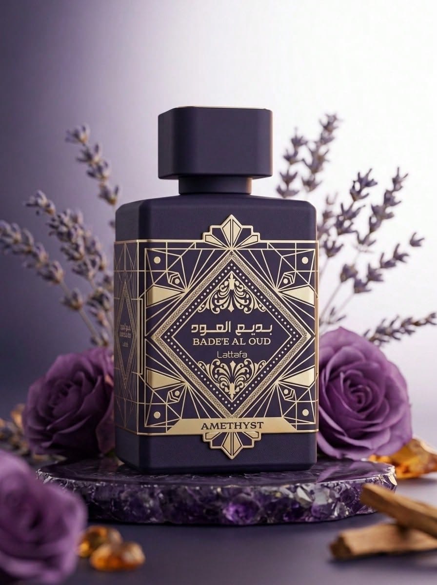 Lattafa Bade'e Al Oud Amethyst, detalle del frasco